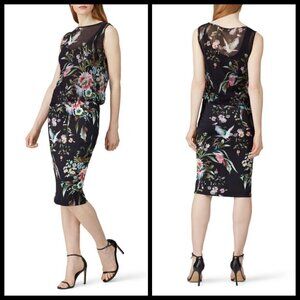 💕FUZZI💕 Navy Floral Sheath Dress 100% Viscose Crepe Large